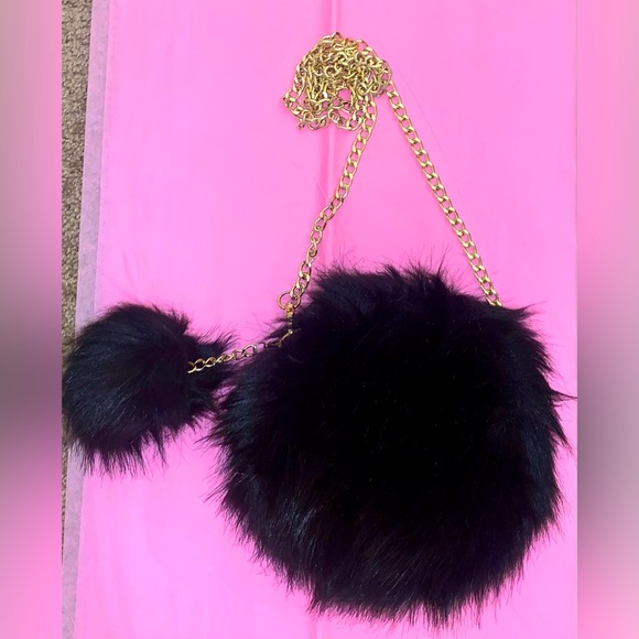 AKIRA Handbags - AKIRA Faux Fury Pom round crossbody bag
